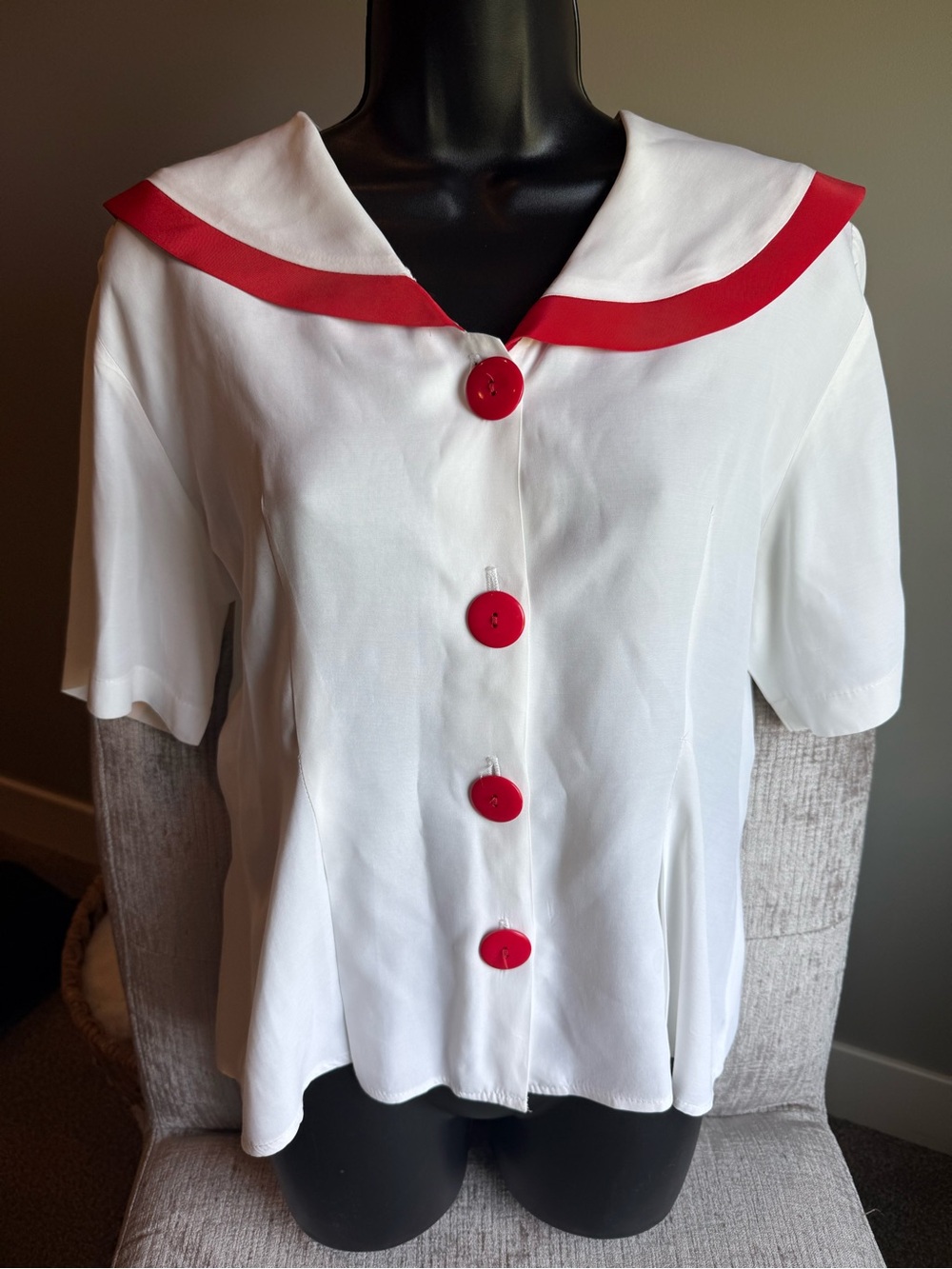 First Time Sailor Collar Blouse Red White Nautical Mod Retro vintage